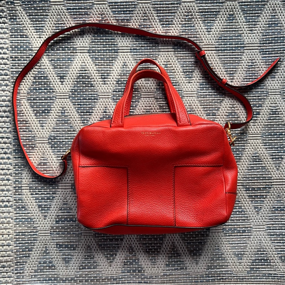 Tory Burch Pebble Block T Orange Satchel